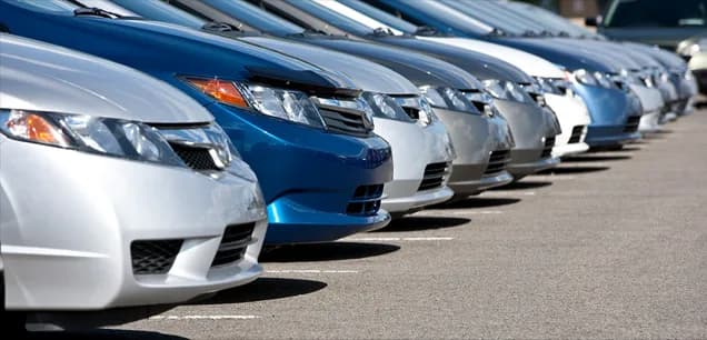 Row of parked rental cars